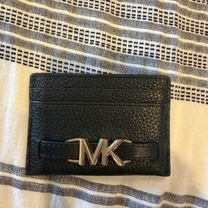 Michael Kors Black Leather Card Holder with Gold Logo Wallet Coin